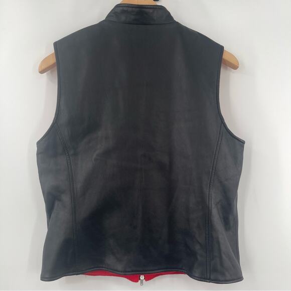 PENDLETON Vest Vintage Black 100% Leather Zip Up Red Fleece Interior Size Small - Picture 2 of 13